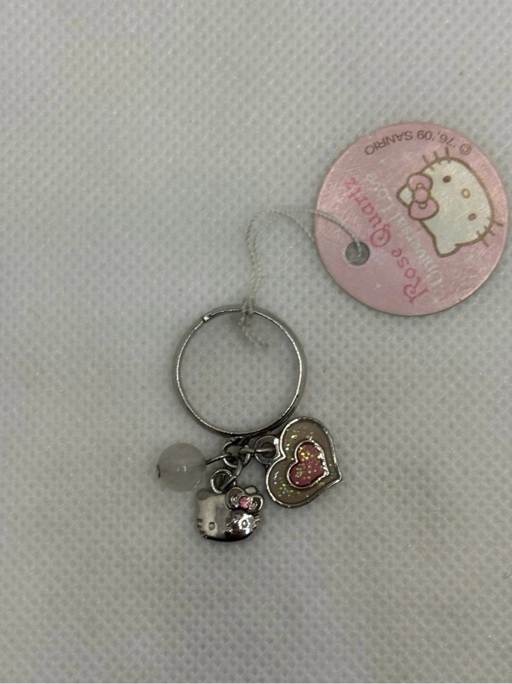 Silver Heart Keyring with Rose Quartz Bead